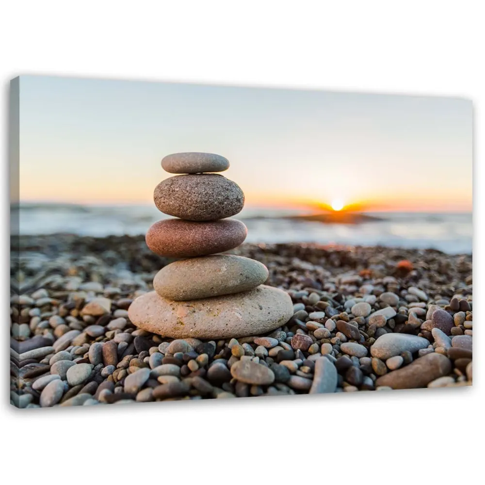 Impression sur toile, pierres zen sur la plage 60x40 Feeby