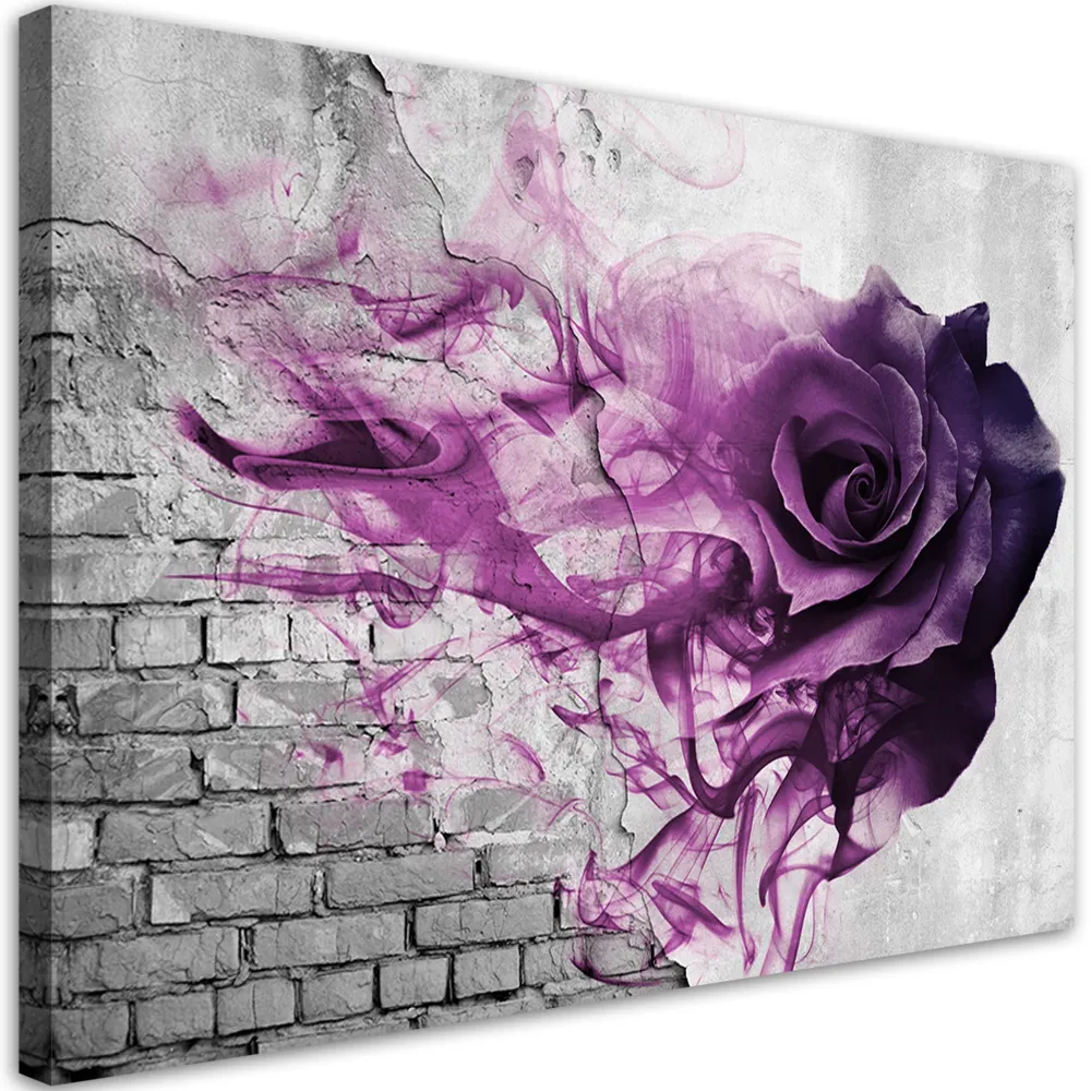 Impression sur toile, Rose violette sur fond de briques 60x40 Feeby