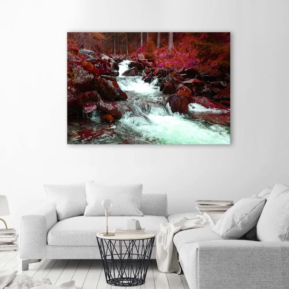 Impression sur toile, Ruisseau de montagne rouge 60x40 Feeby