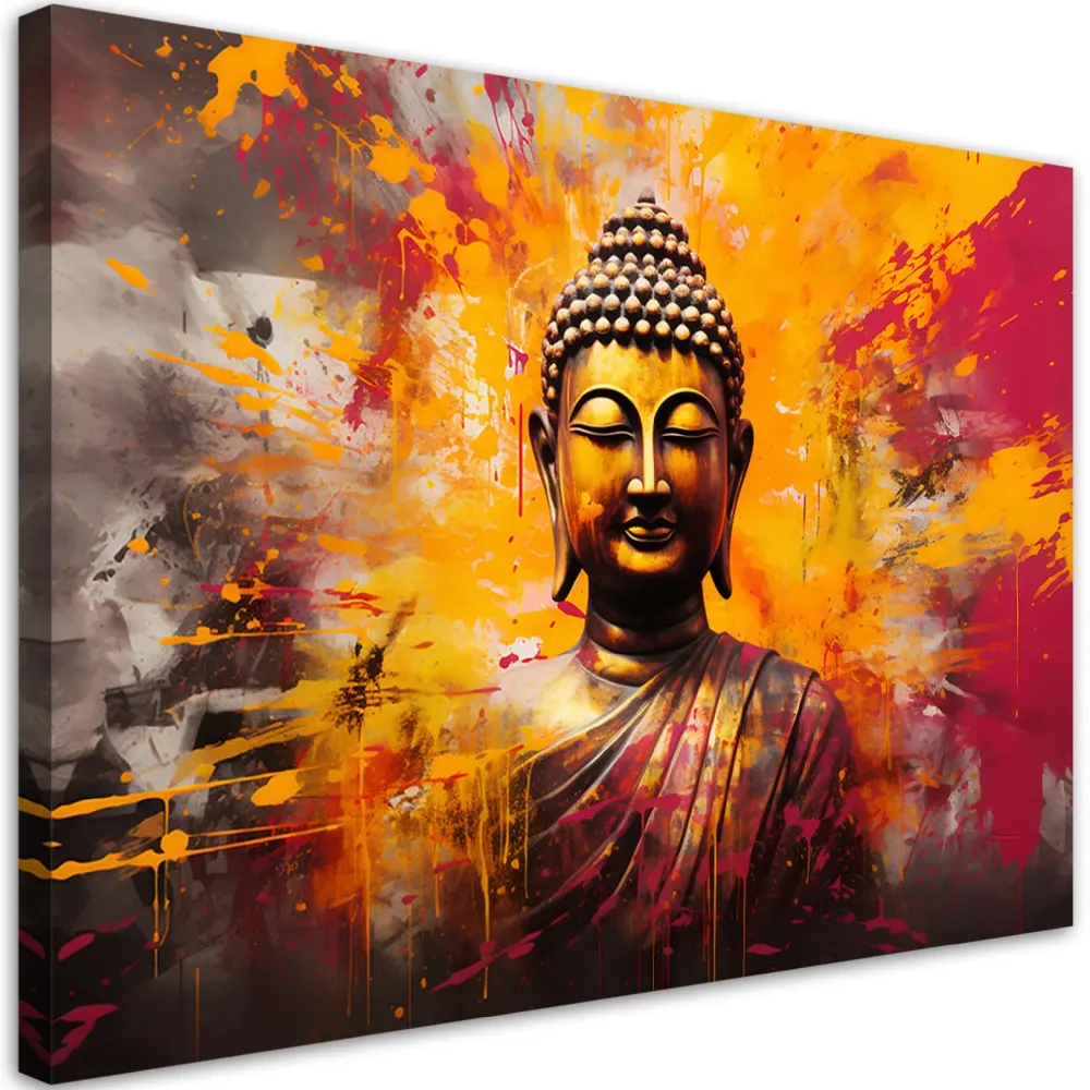 Impression sur toile, statue de Bouddha colorée et abstraite 60x40 Feeby