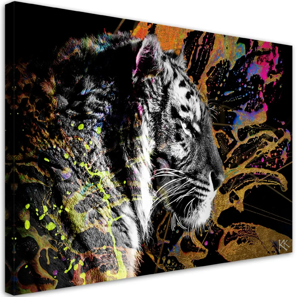 Impression sur toile, Tigre sur fond coloré 60x40 Feeby
