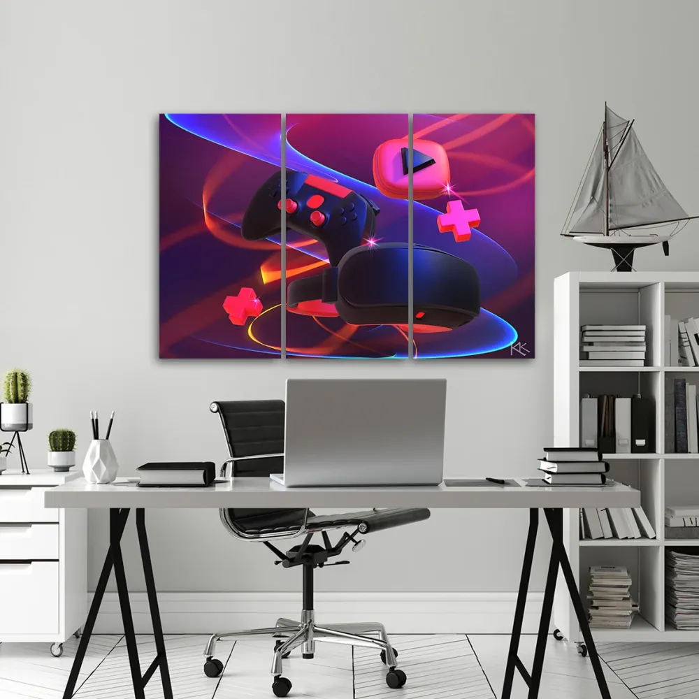 Impression sur toile en trois parties, manette de jeu 60x40 Feeby