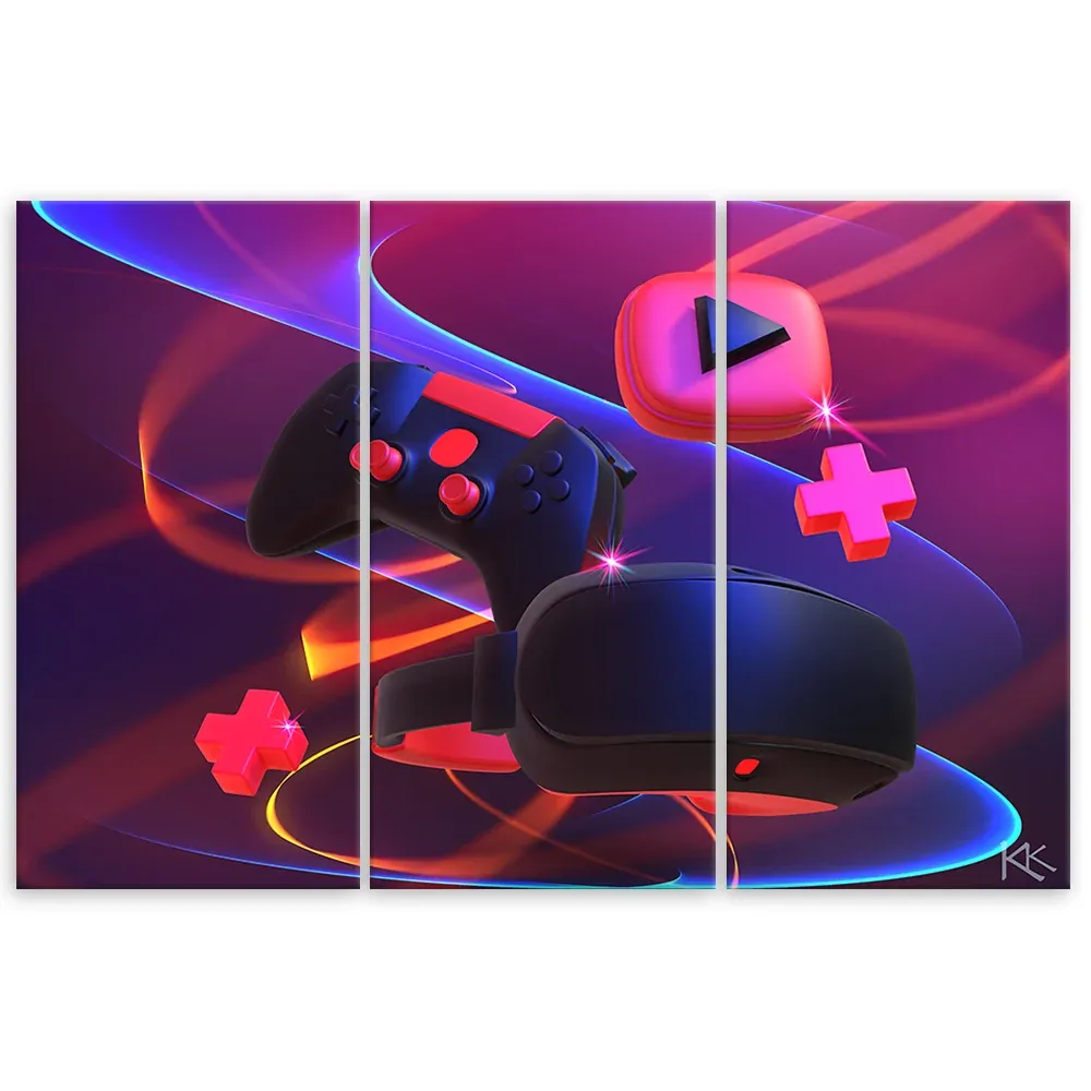 Impression sur toile en trois parties, manette de jeu 60x40 Feeby