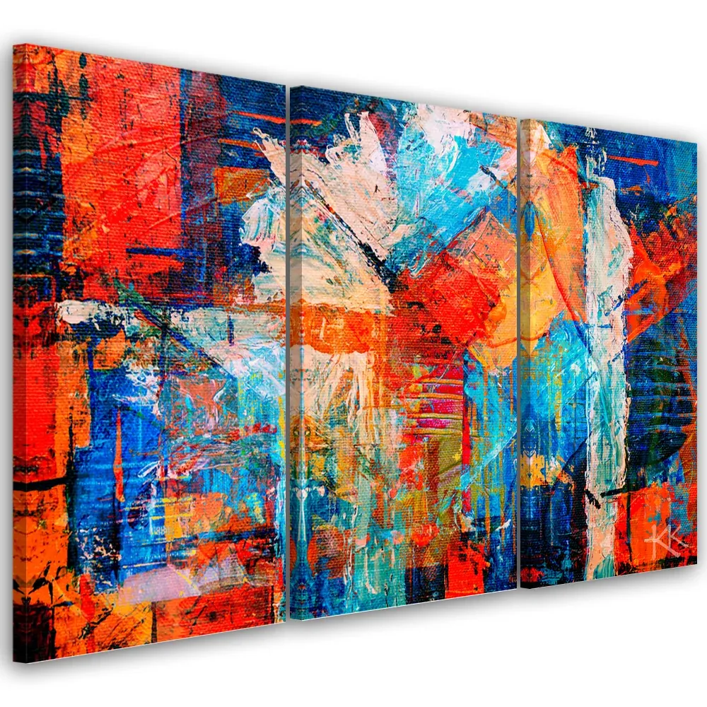 Impression sur toile en trois parties, motif abstrait orange peint à la main 60x40 Feeby