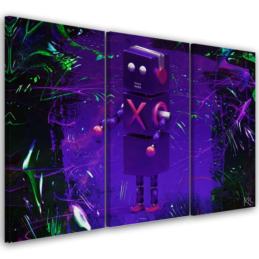 Impression sur toile en trois parties, Robot joueur de jeu 60x40 Feeby