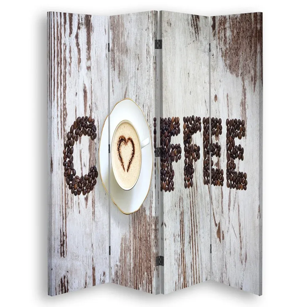 Paravent double face, inscription « Café » en grains de café Feeby