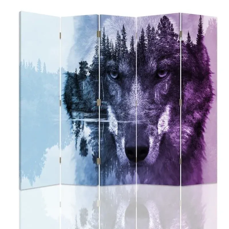 Paravent double face, motif loup sur fond de êt violette Feeby