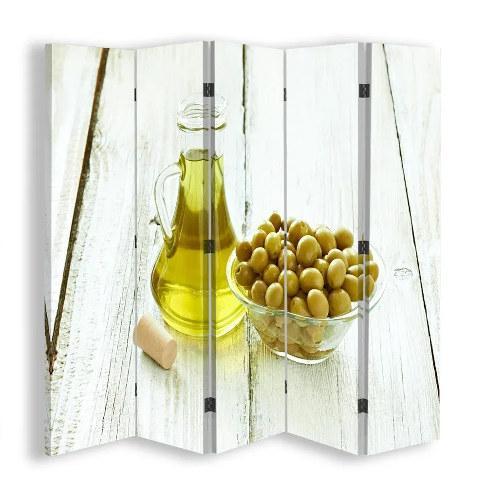 Paravent double face, olives dans un bol et huile Feeby