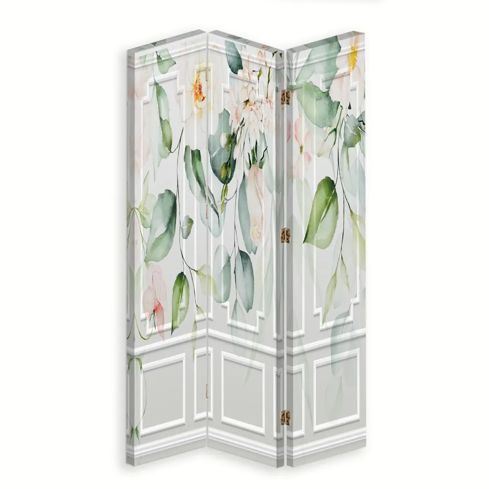 Paravent double face pivotant, feuilles vertes Feeby