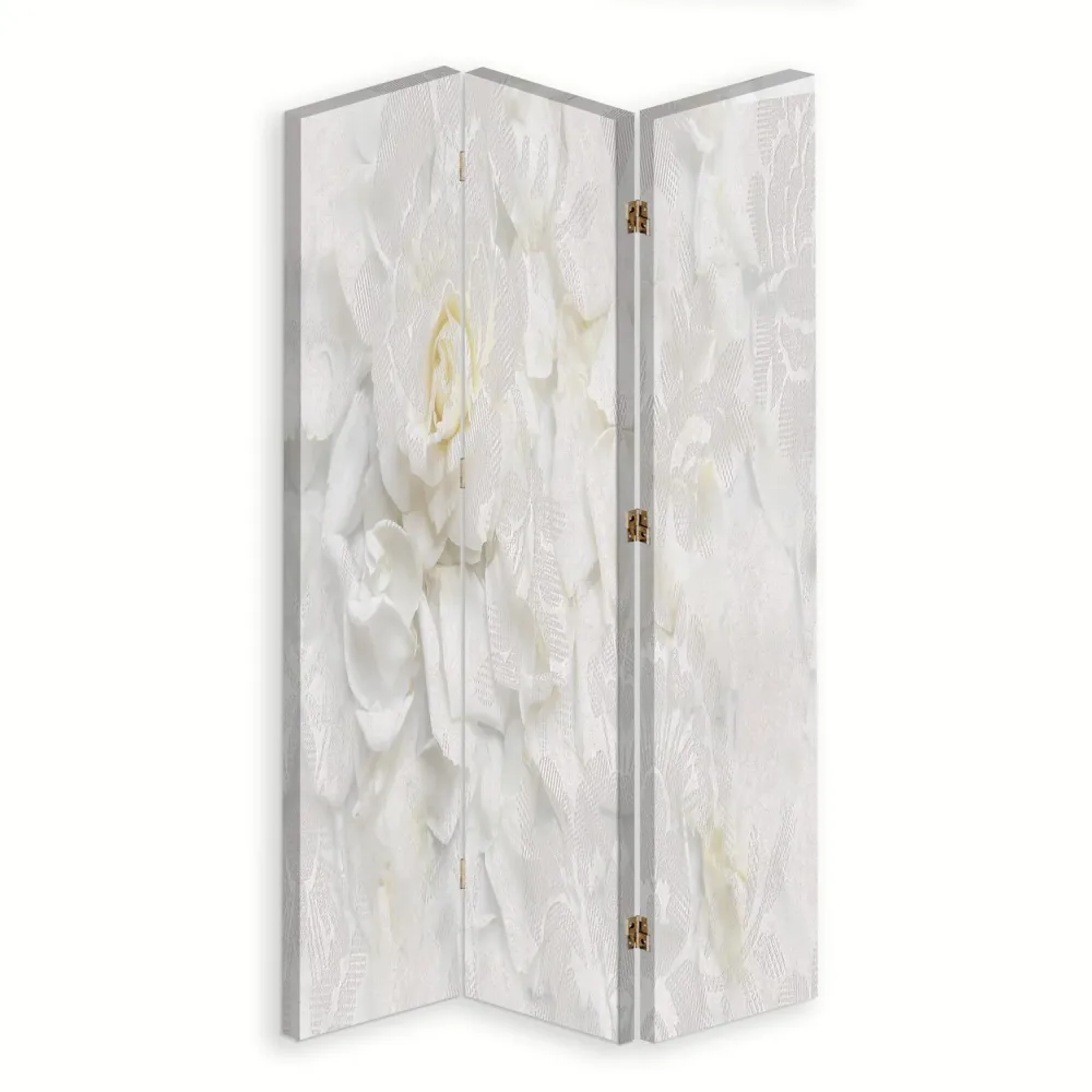 Paravent double face pivotant, fleurs blanches Feeby