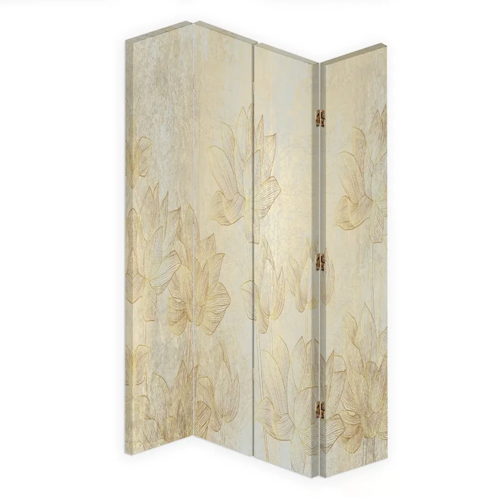 Paravent double face pivotant, fleurs dorées Feeby