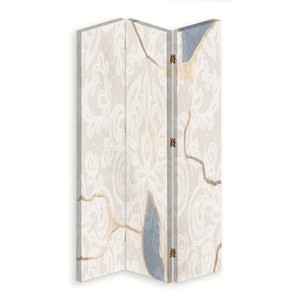 Paravent double face pivotant, motif beige délicat Feeby