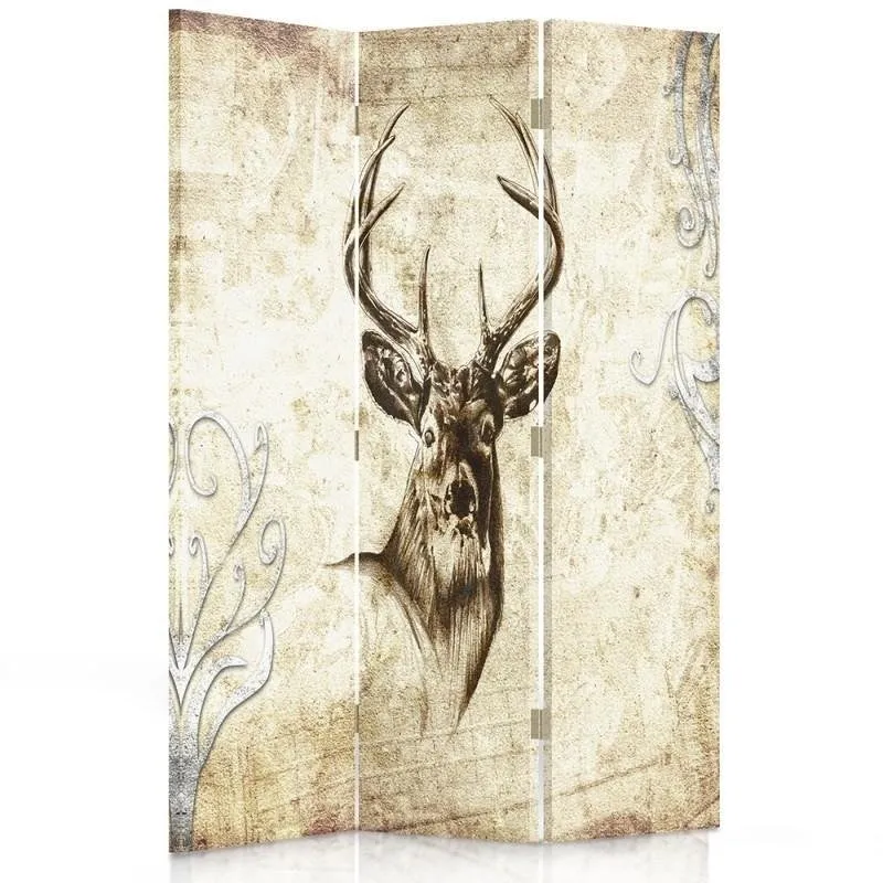 Paravent double face pivotant, motif cerf sépia Feeby