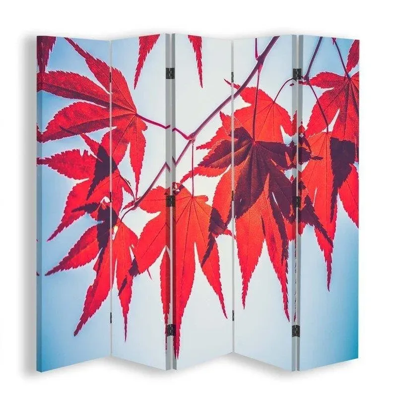 Paravent double face pivotant, motif feuilles rouges d'automne Feeby