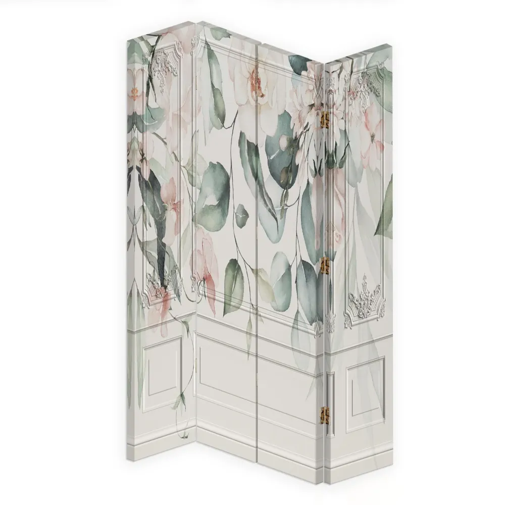 Paravent double face pivotant, motif fleurs pastel Feeby