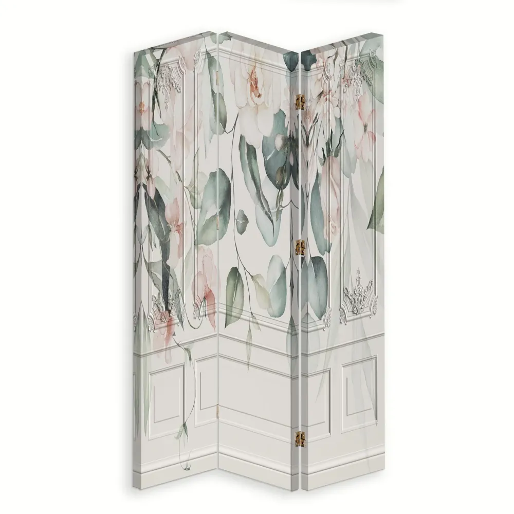 Paravent double face pivotant, motif fleurs pastel Feeby
