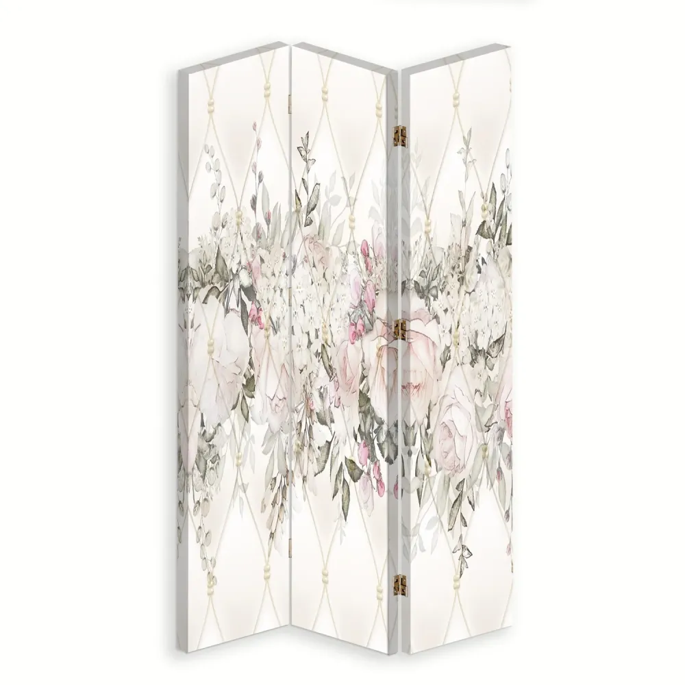 Paravent double face pivotant, motif fleurs pastel Feeby