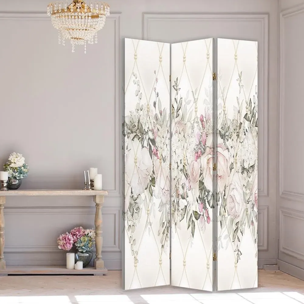 Paravent double face pivotant, motif fleurs pastel Feeby