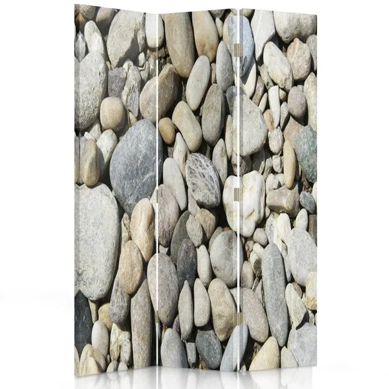 Paravent double face pivotant, motif galets sur la plage Feeby