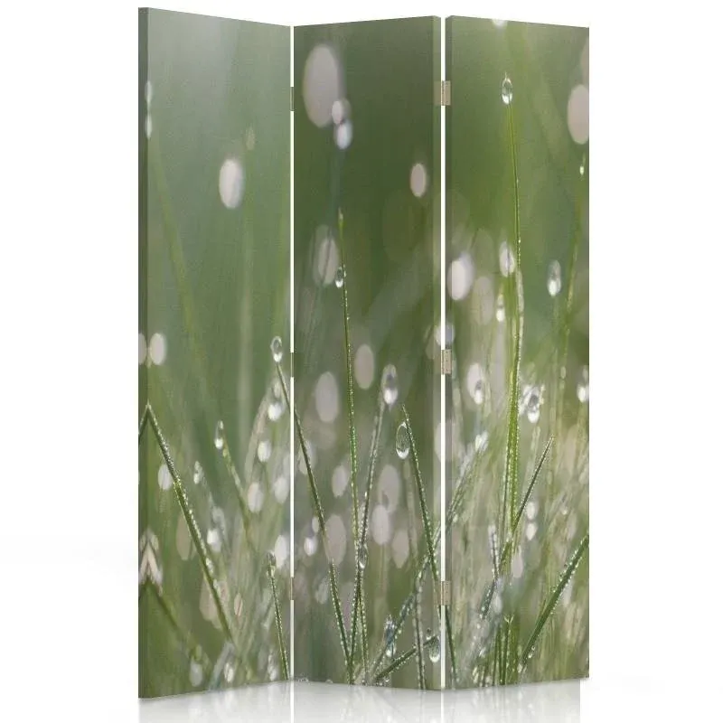 Paravent double face pivotant, motif gouttes de rosée sur l'herbe Feeby