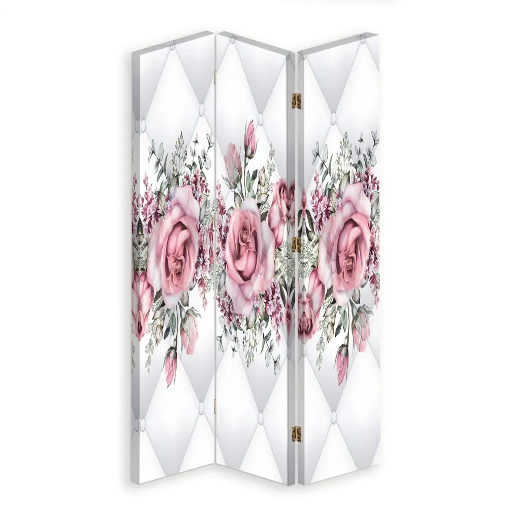 Paravent double face pivotant, motif roses sur fond matelassé Feeby