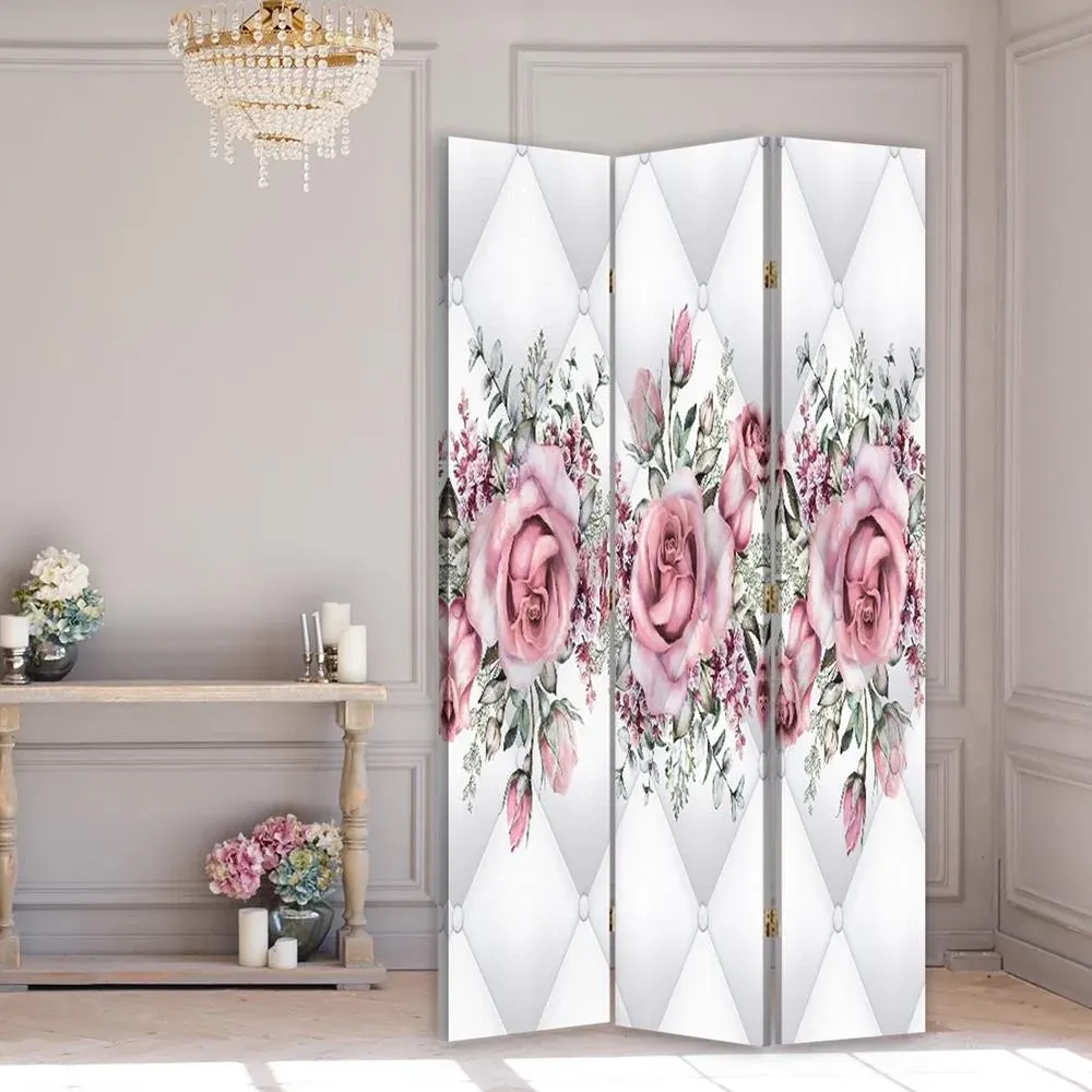 Paravent double face pivotant, motif roses sur fond matelassé Feeby
