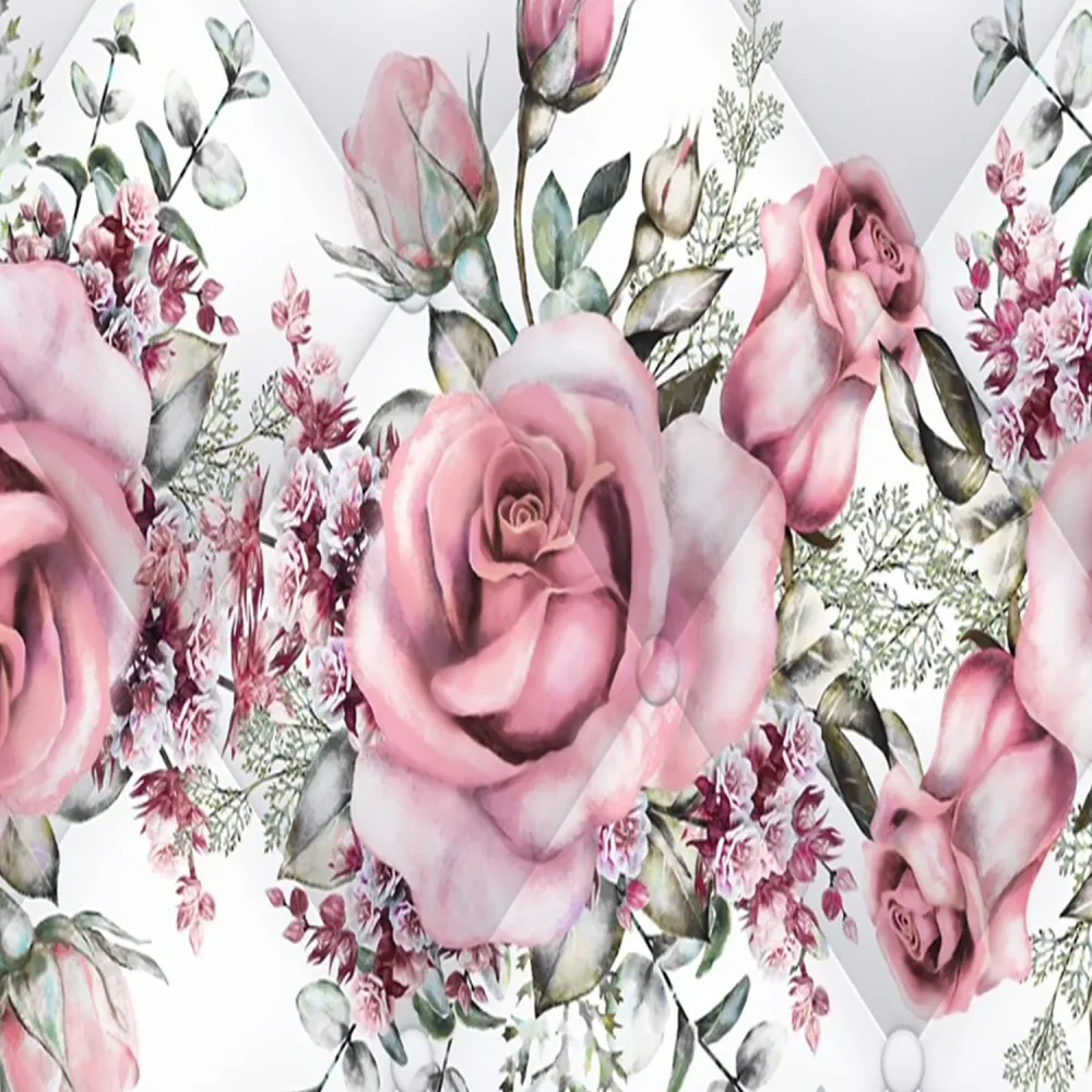 Paravent double face pivotant, motif roses sur fond matelassé Feeby