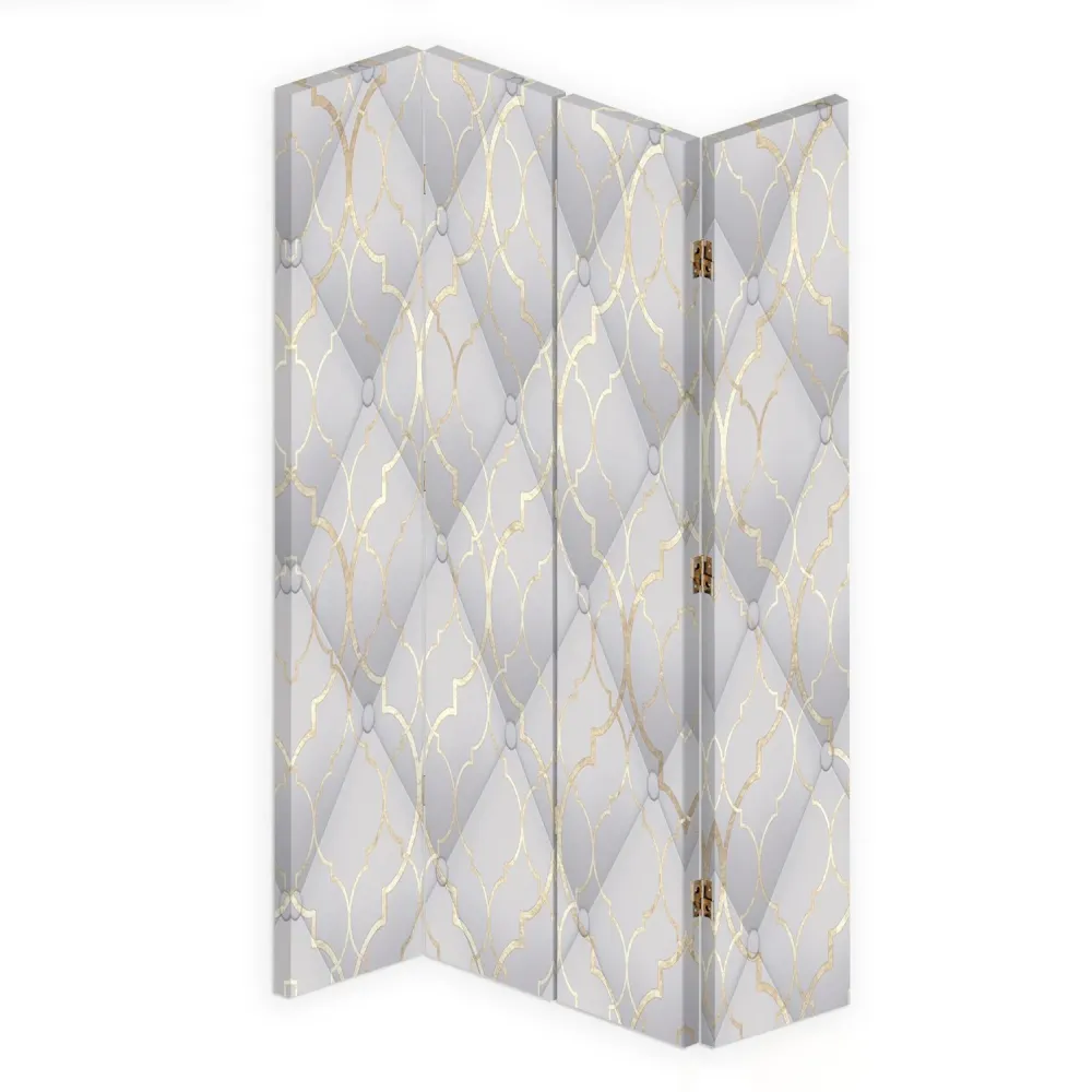 Paravent double face pivotant, motif trèfle marocain gris Feeby