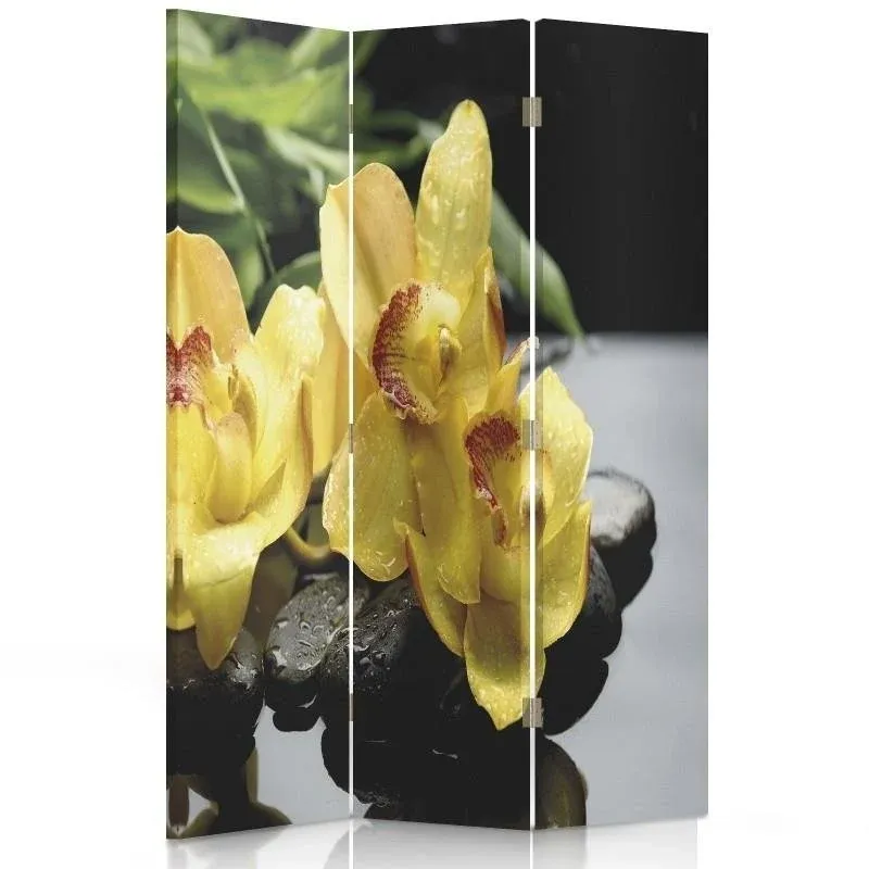 Paravent double face pivotant, noir ou orchidée jaune Feeby