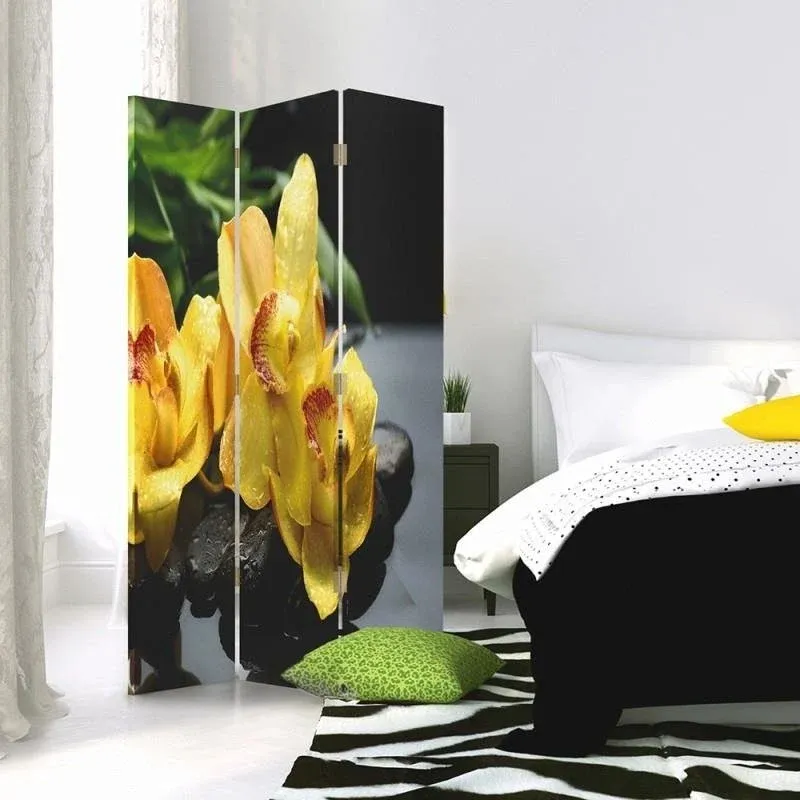 Paravent double face pivotant, noir ou orchidée jaune Feeby