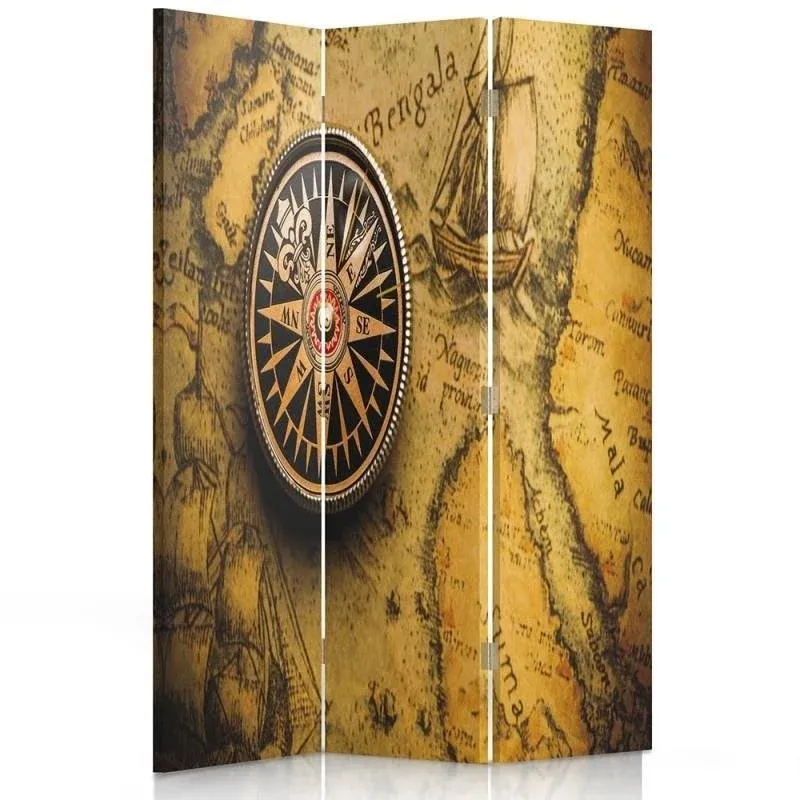 Paravent double face rotatif, boussole sur une vieille carte Feeby