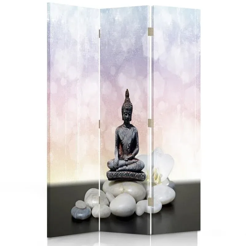 Paravent double face rotatif, figurine de Bouddha et pierres Feeby
