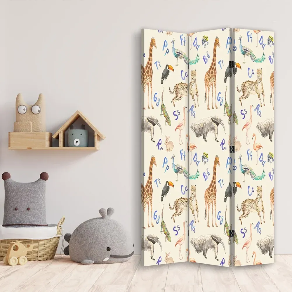 Paravent double face rotatif, lettres et animaux Feeby