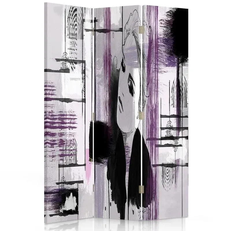 Paravent double face rotatif, motif abstrait avec femme Feeby