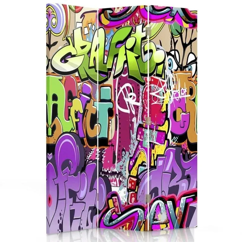 Paravent double face rotatif, motif graffiti abstrait Feeby