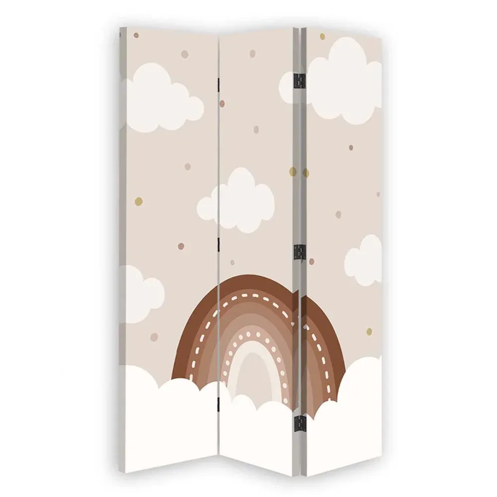 Paravent double face rotatif, motif nuages au-dessus de l'arc-en-ciel Feeby