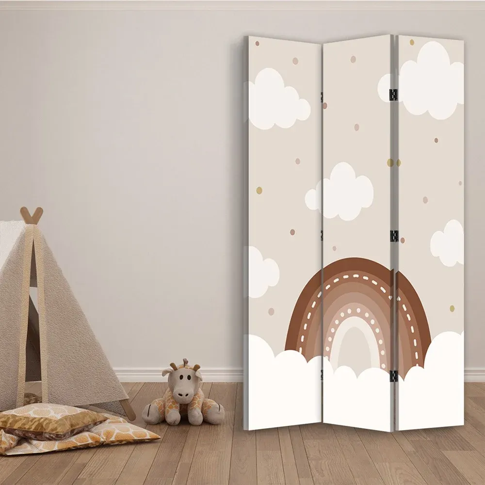 Paravent double face rotatif, motif nuages au-dessus de l'arc-en-ciel Feeby