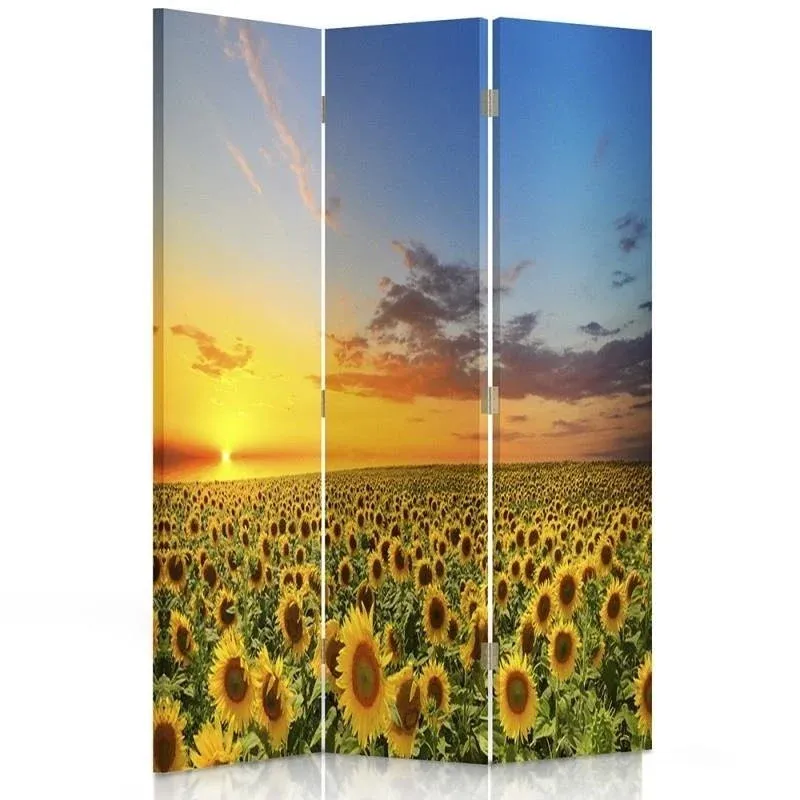 Paravent double face rotatif, motif paysager avec tournesols Feeby