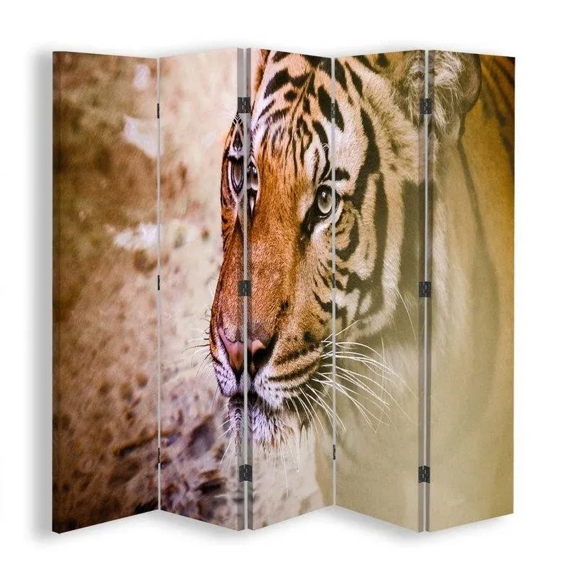 Paravent double face rotatif, portrait d'un tigre Feeby
