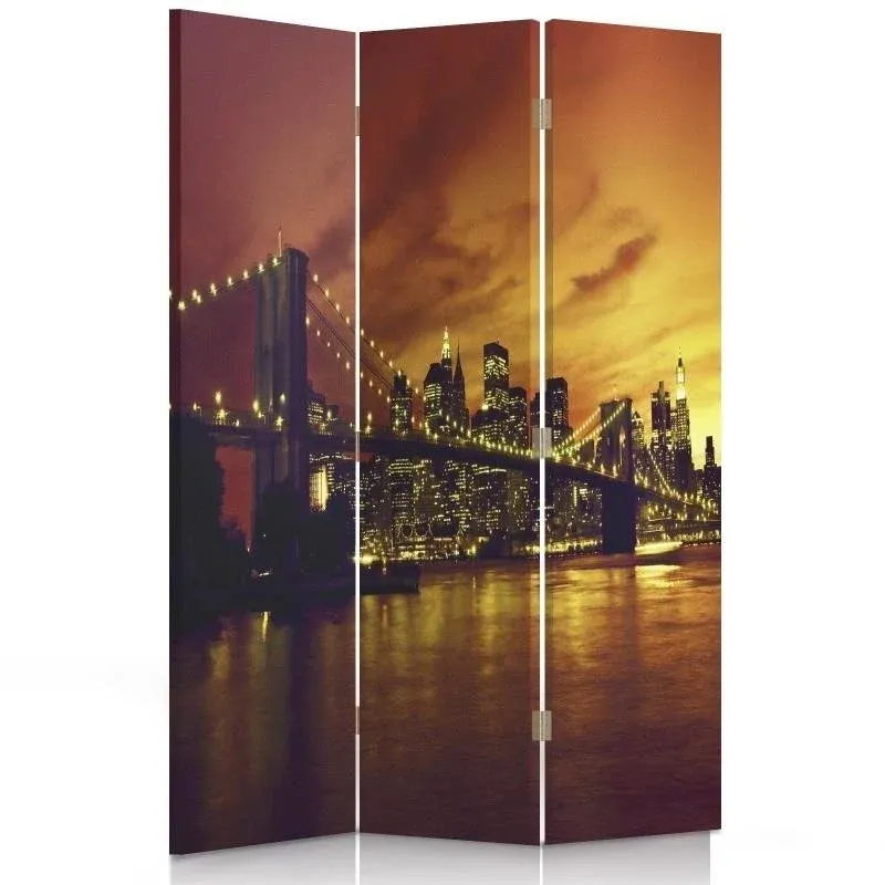 Paravent double face rotatif, représentant le pont de Brooklyn et Manhattan au coucher du soleil. Feeby