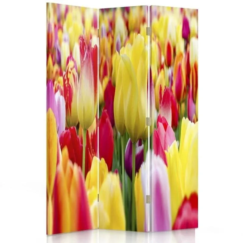 Paravent double face rotatif, tulipes multicolores Feeby