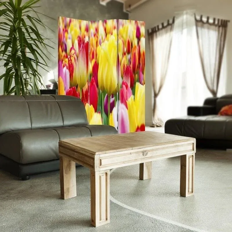 Paravent double face rotatif, tulipes multicolores Feeby