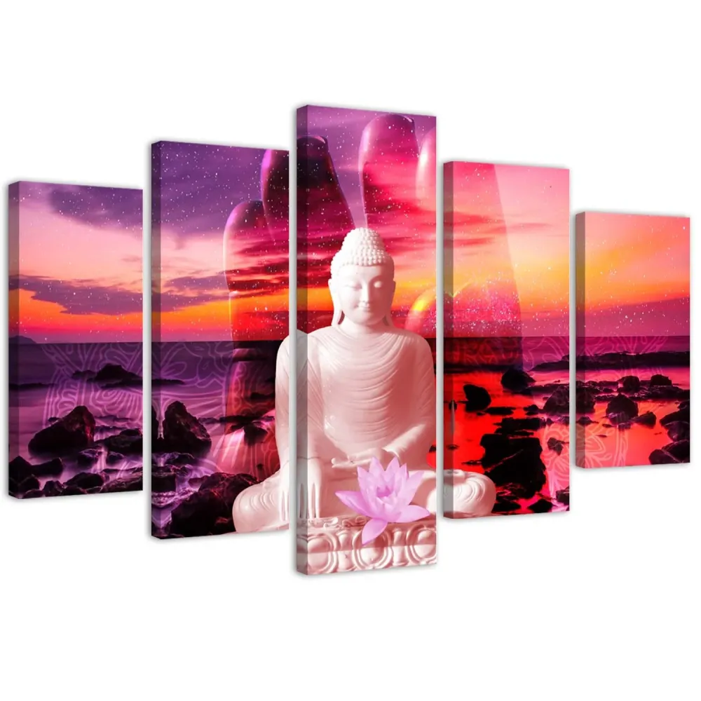 Tableau en cinq parties sur toile, Bouddha devant l'océ 100x70 Feeby