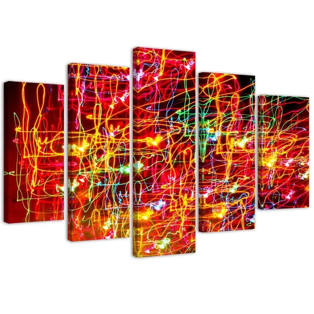 Tableau en cinq parties sur toile, Lumières de la ville 100x70 Feeby