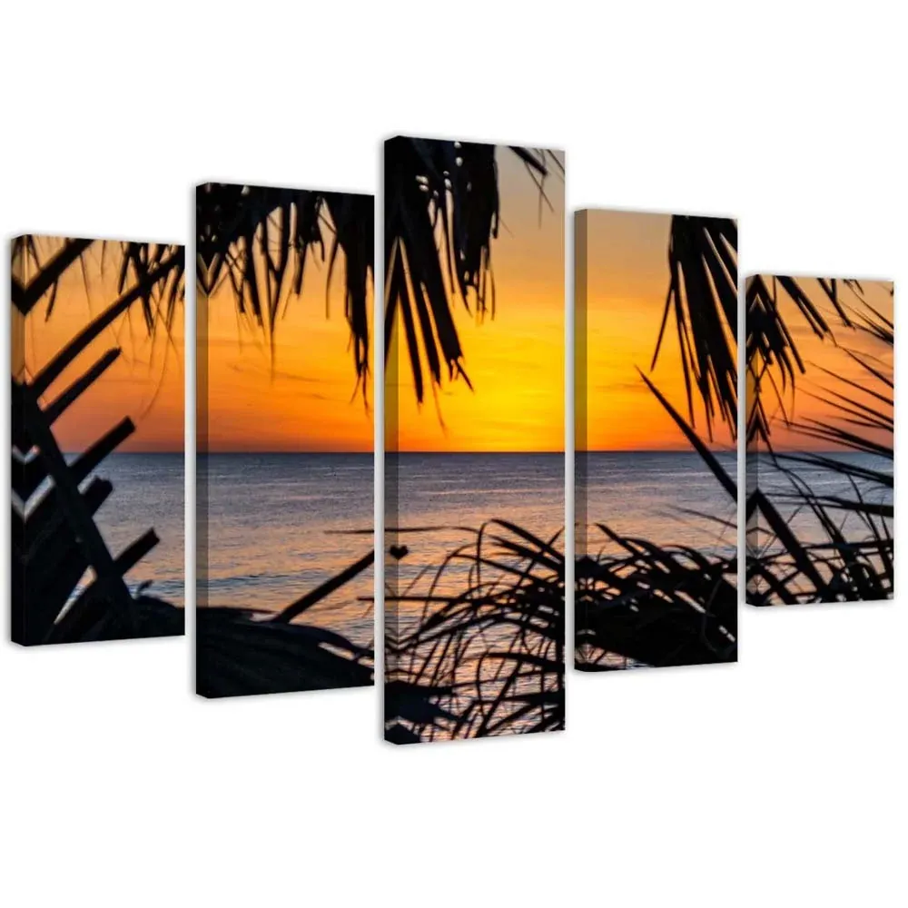 Tableau en cinq parties sur toile, Mer au coucher du soleil 100x70 Feeby