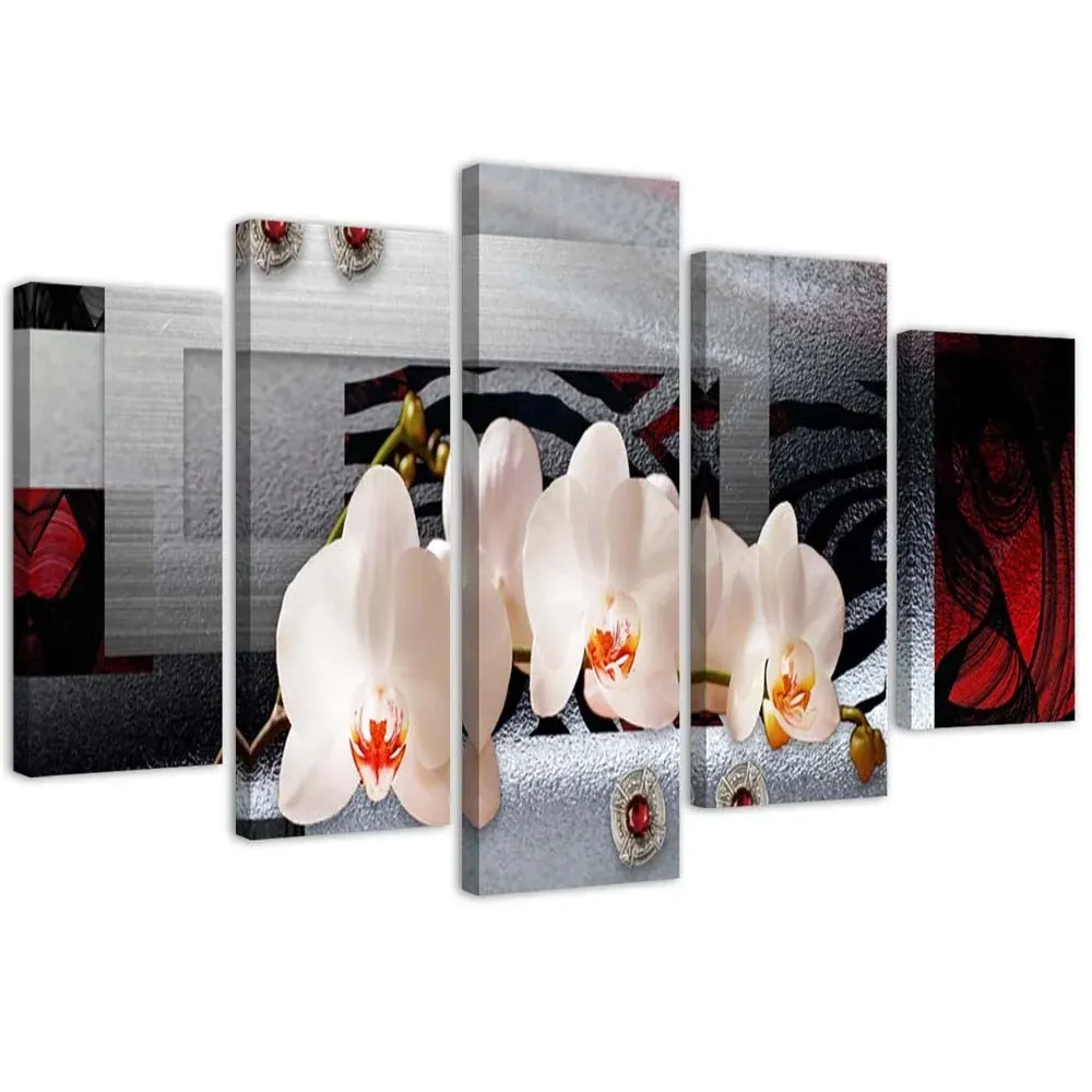 Tableau en cinq parties sur toile, Orchidées blanches 100x70 Feeby