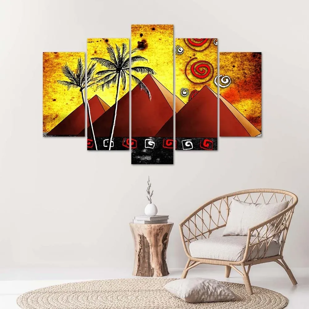 Tableau en cinq parties sur toile, pyramides égyptiennes 100x70 Feeby