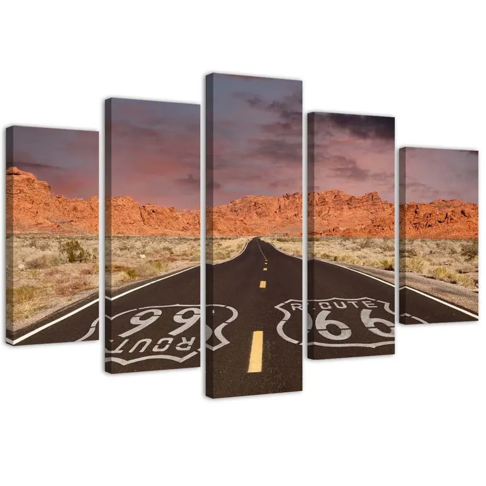 Tableau en cinq parties sur toile, Route 66 100x70 Feeby