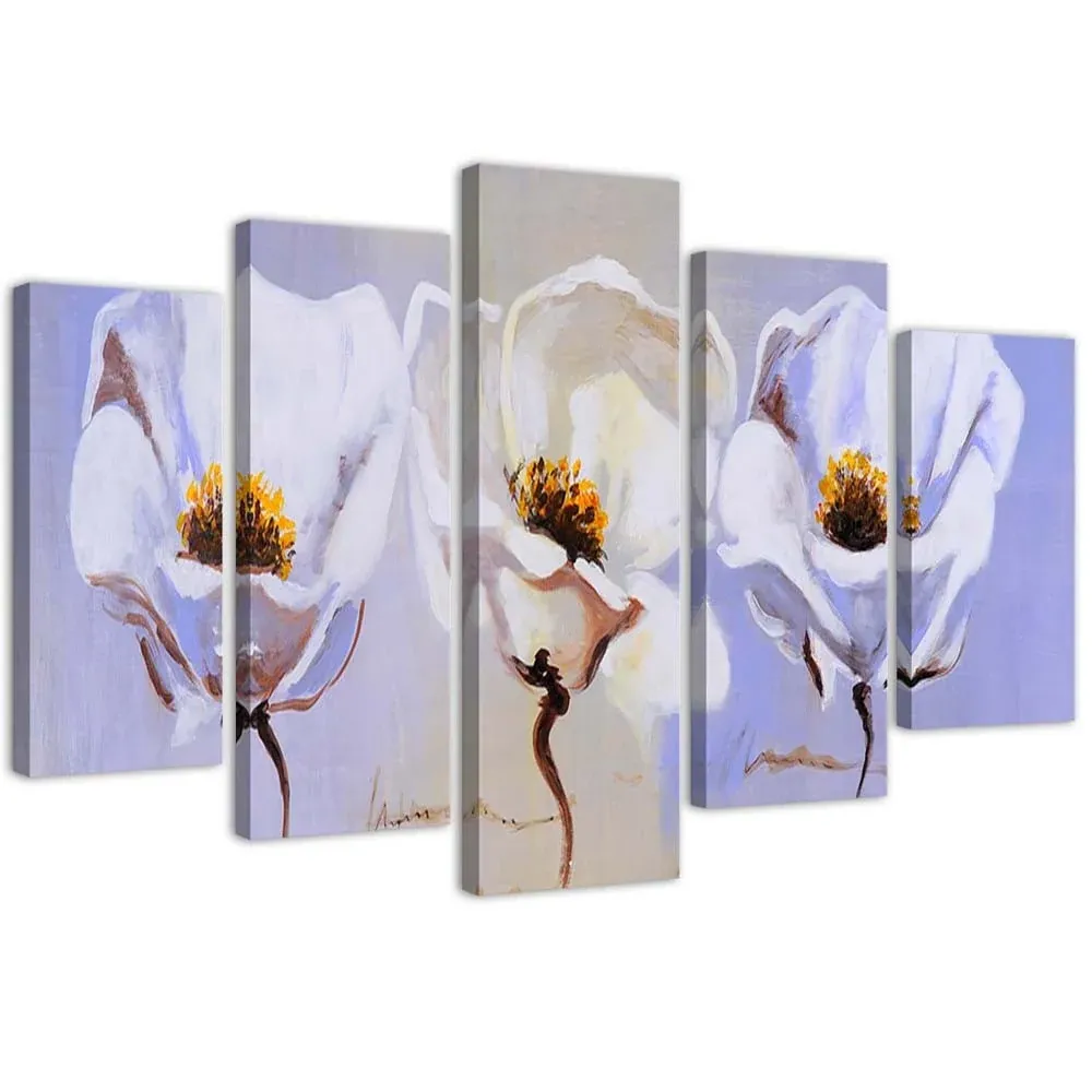 Tableau en cinq parties sur toile, Trois fleurs 100x70 Feeby