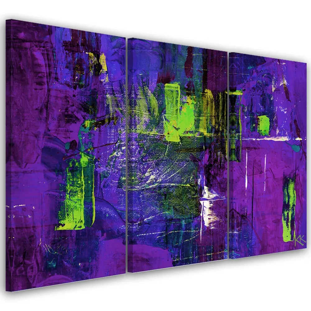 Tableau en trois parties sur toile, abstrait violet peint à la main 60x40 Feeby